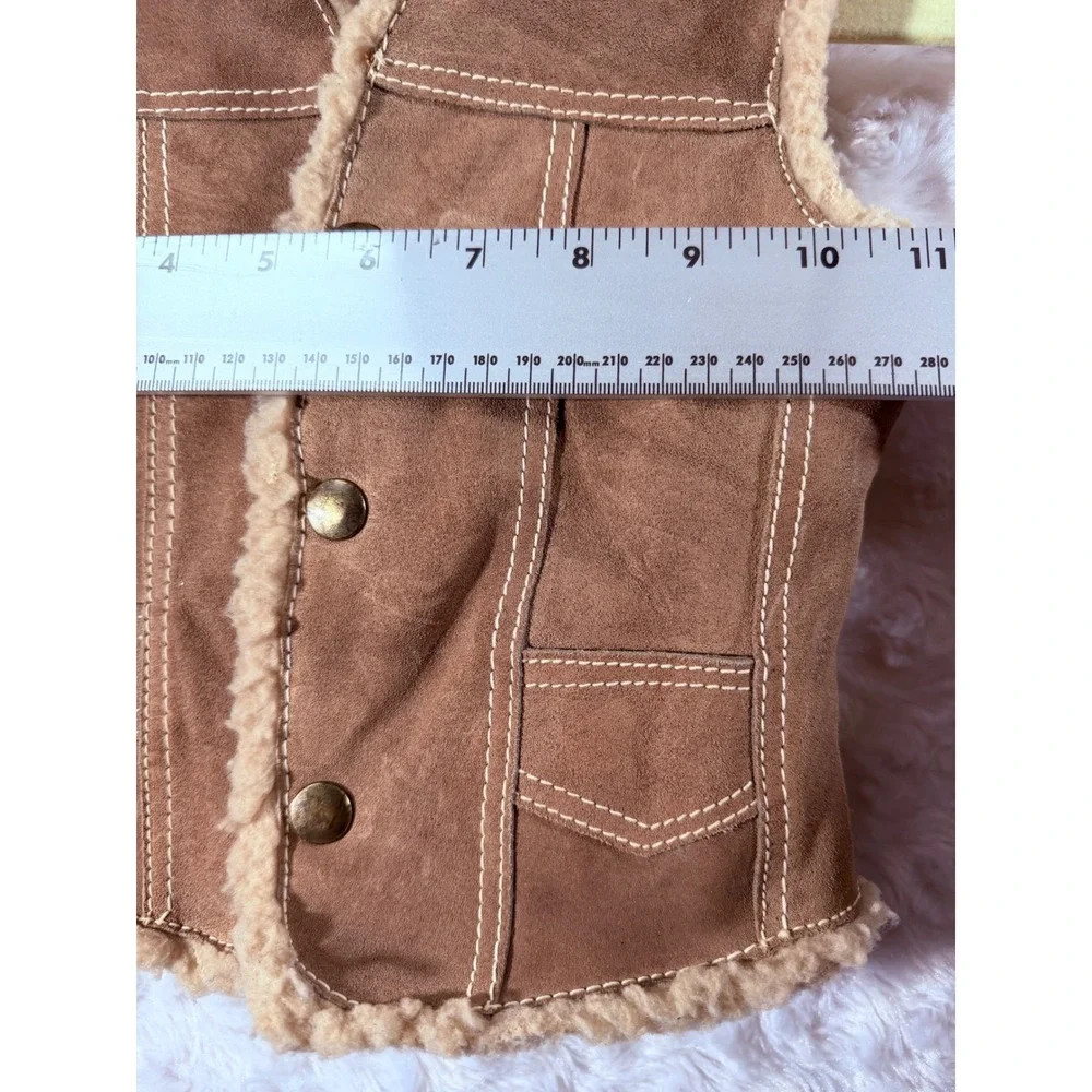 J & A Leathers Unisex Kids Size 4Brown Genuine Leather Sherpa Lined Western Vest